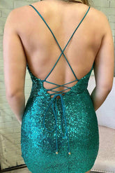 Tight Sequins Short Green Homecoming Dress Crew Neck Hoco Dress MyChicDress